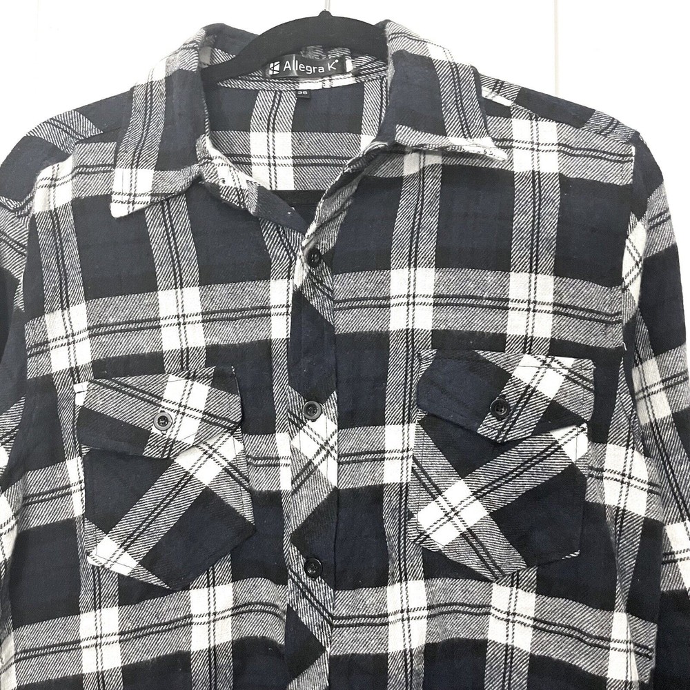 Black White Plaid Button-up Top Cotton Blend Shirt New with Tags sz Small
